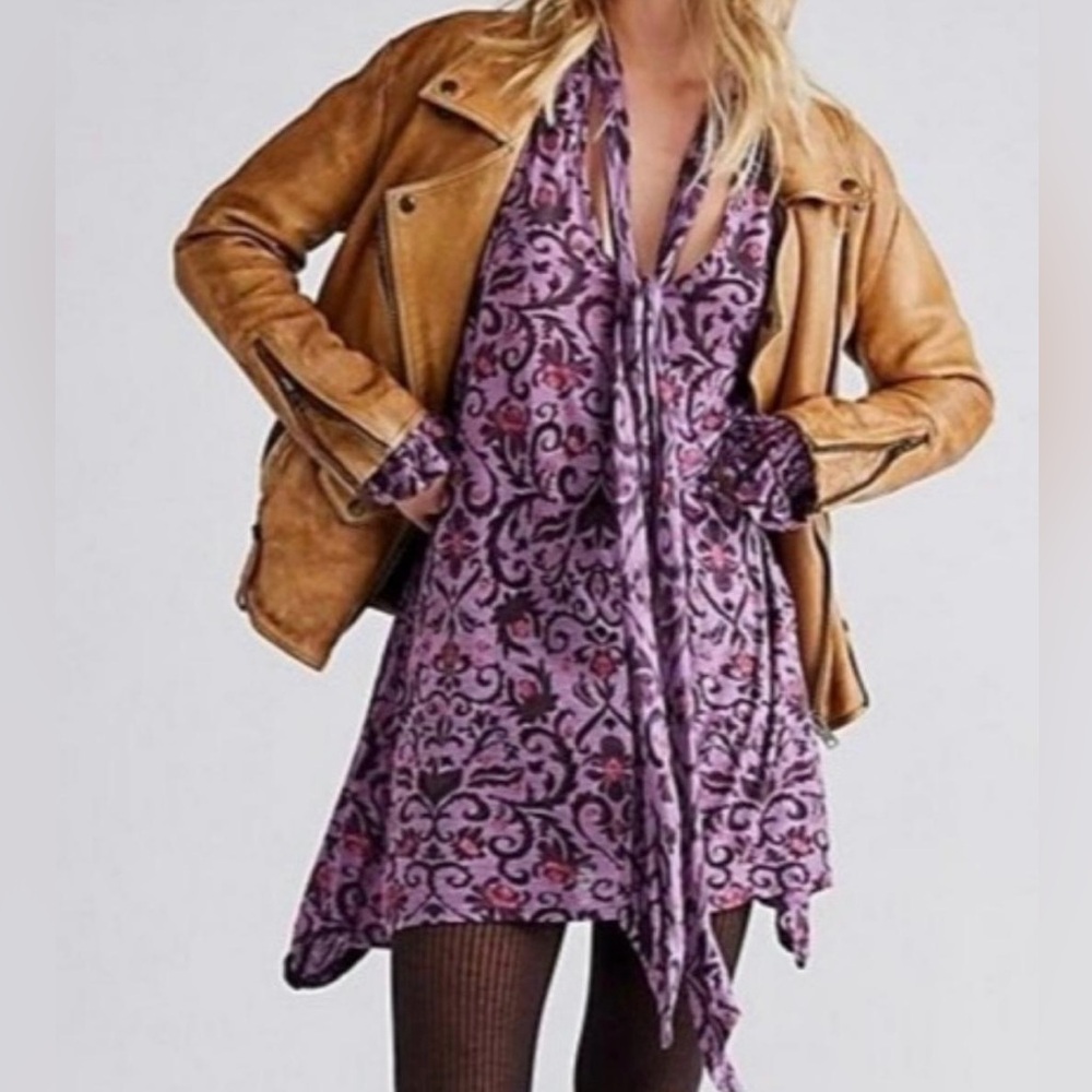 Free People Bridgette Printed Tunic Top Purple Boho M